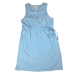 Y2K Freedom Trail Wrap Blue White Sleeveless Striped Drawstring Casual Dress